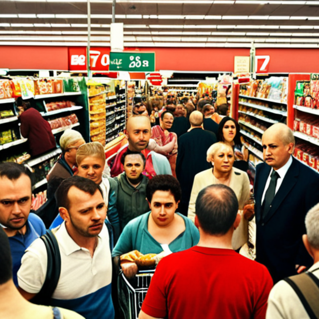 **

Prompt: "Big 'Wyprzedaż!' sign, red color, crowded supermarket aisle, people reaching for discounted items, feeling of urgency, Polish złoty prices, focus on the emotion of finding a bargain."

**