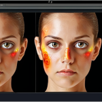 **Website heatmap showing high click concentration on a contrasting "Buy Now" button placed near product images, user eye-tracking visualization overlay.**