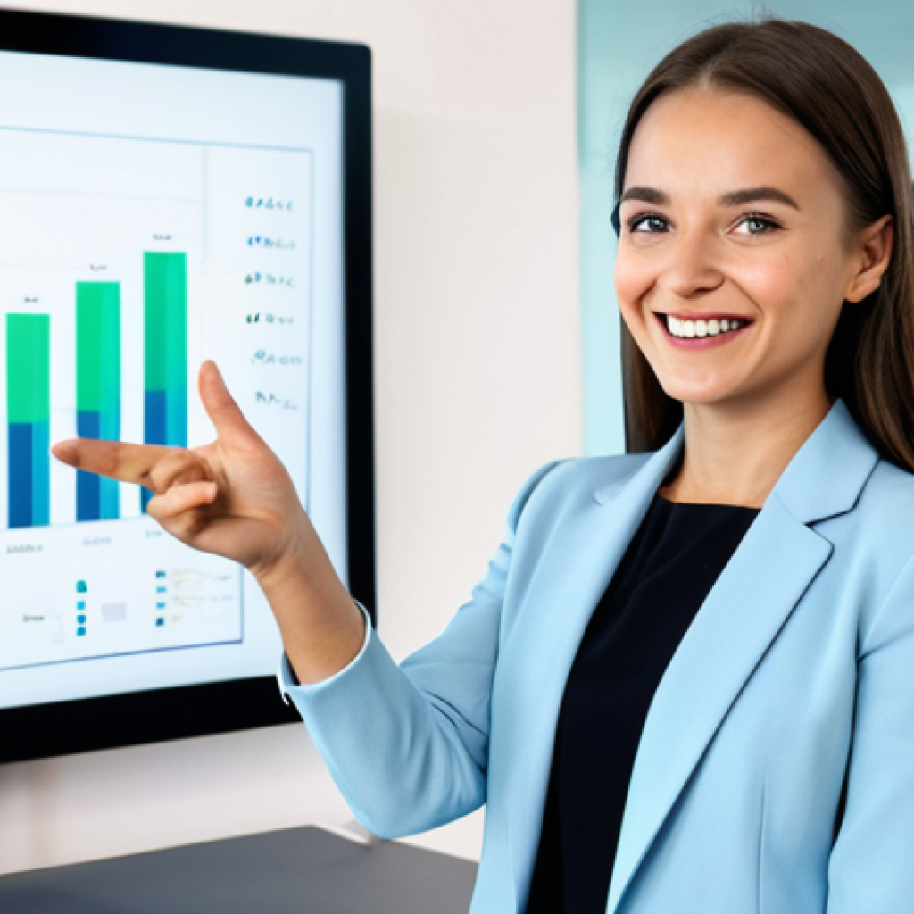 **

"A modern, bright office setting. A young, professional woman (fully clothed in a modest business casual outfit), is enthusiastically presenting a video marketing strategy on a large screen. The screen displays graphs, charts, and video thumbnails. She's gesturing towards the screen with a confident smile.  The overall atmosphere is positive and encouraging.  Keywords: 'Marketing Wideo', 'Konwersja', 'Polska', 'Strategia'.  Perfect anatomy, correct proportions, natural pose, well-formed hands, proper finger count, appropriate content, safe for work, professional, family-friendly, high quality, detailed, sharp focus."

**