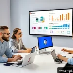전환율 향상을 위한 콘텐츠 전략 - A modern Polish e-commerce office setting with a diverse team of professionals analyzing customer se...