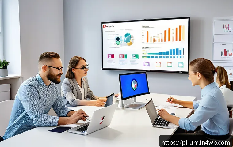 전환율 향상을 위한 콘텐츠 전략 - A modern Polish e-commerce office setting with a diverse team of professionals analyzing customer se...